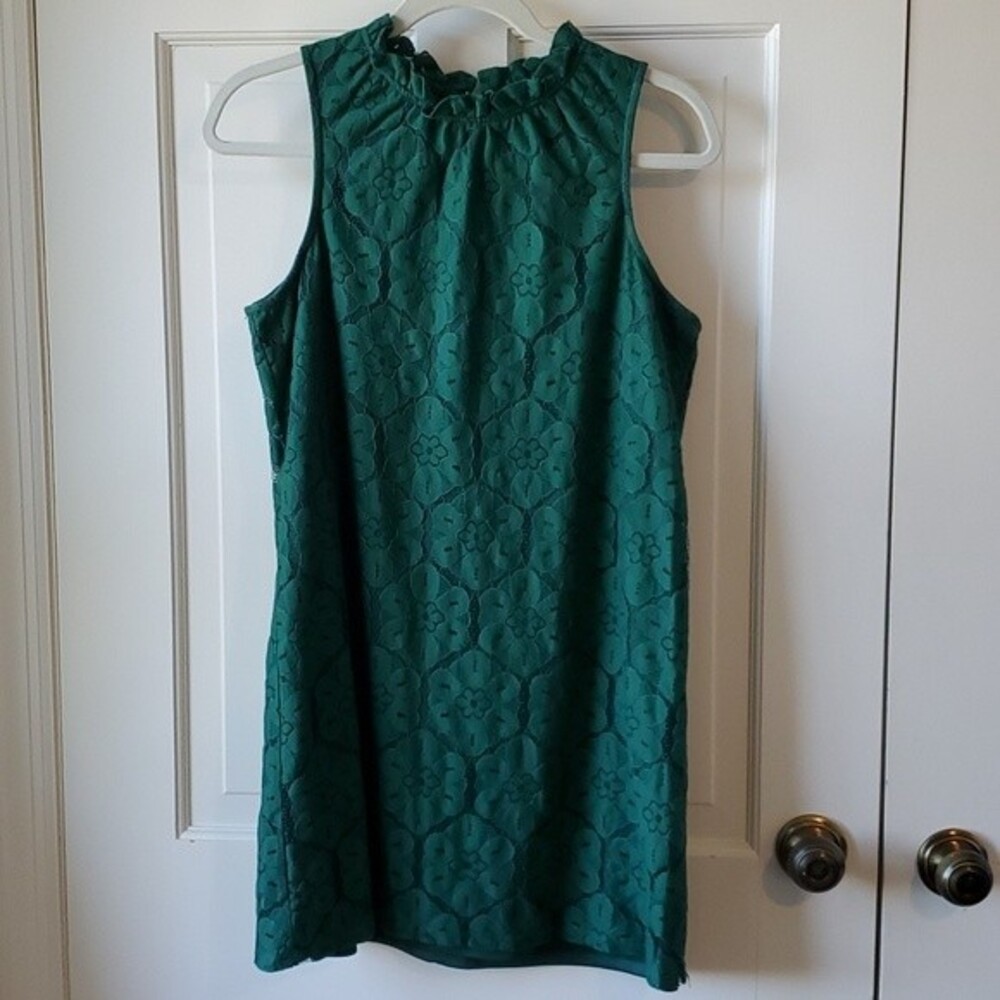 KATHERINE BARCLAY DARK FOREST GREEN SLEEVELESS LACE SHIFT DRESS SIZE MEDIUM